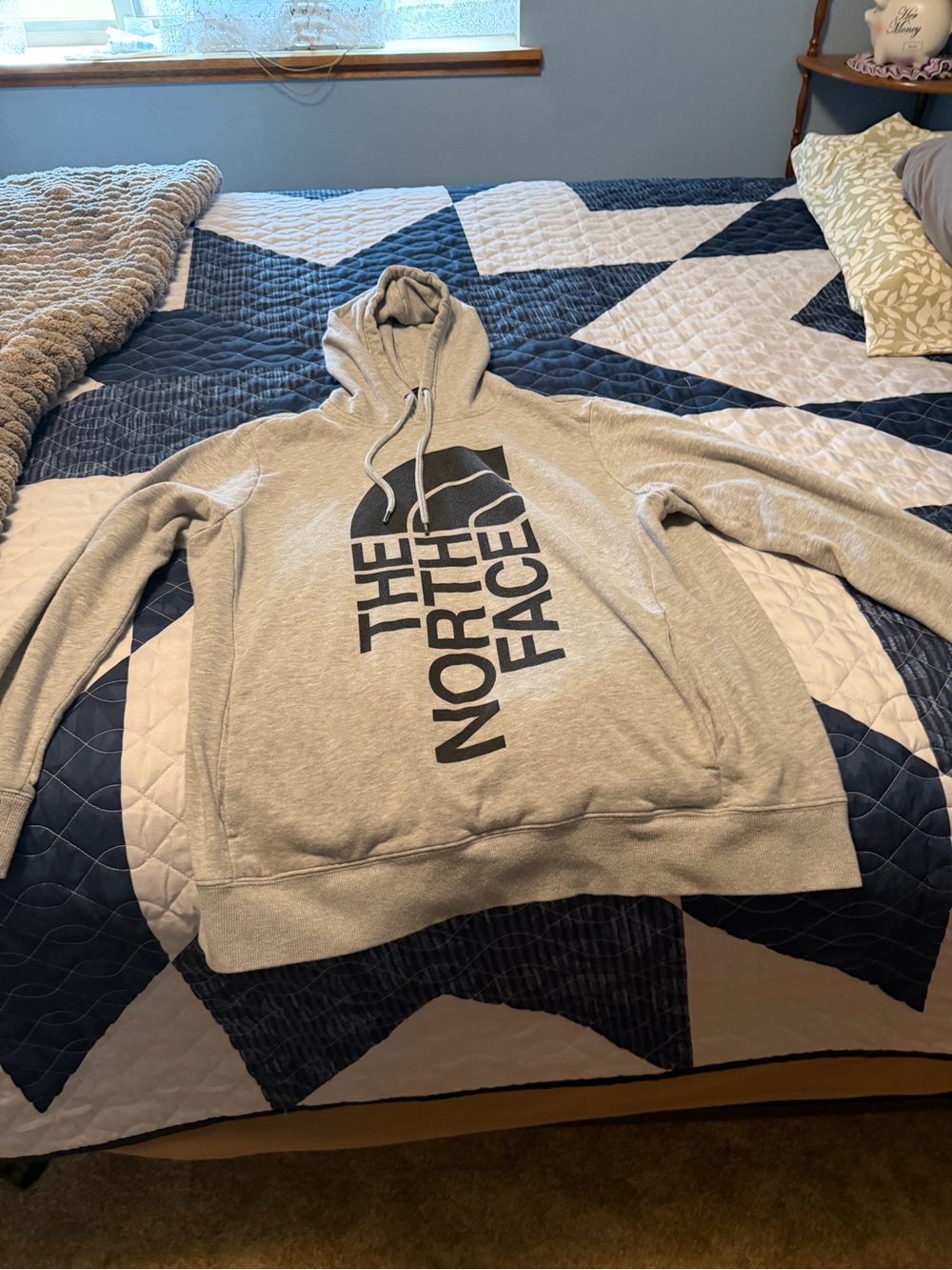 The North Face Light Gray Pullover Hoodie with Black Logo